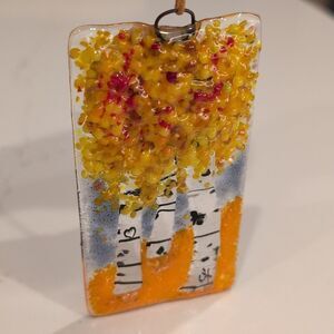 Fused Glass Birch Tree Suncatcher Art Signed Judi Hartman